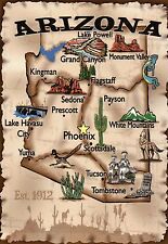 Arizona, Phoenix, Tucson, Flagstaff, Sedona, Grand Canyon Etc Estado Mapa Cartão Postal comprar usado  Enviando para Brazil
