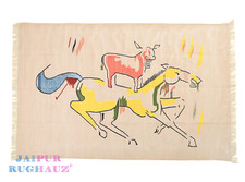 Tapete animal moderno feito à mão 4x6 azul amarelo burro a cavalo tapeçaria de parede algodão comprar usado  Enviando para Brazil