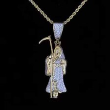Pingente foice da morte de moissanita real corte redondo 2 quilates folheado a ouro amarelo 14K prata, usado comprar usado  Enviando para Brazil