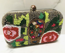 Antigo? Bolsa de noite com miçangas caveira rosas embreagem capa dura bolsa caixa articulada diversão retrô comprar usado  Enviando para Brazil