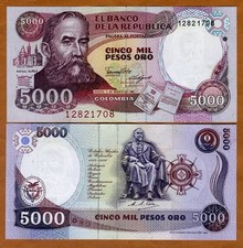 Colômbia 5000 (5.000) pesos, 1988, P-435b, UNC, usado comprar usado  Enviando para Brazil