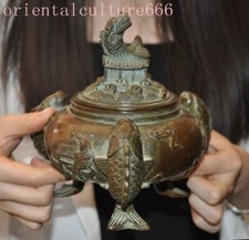 Queimador de incenso Mark China templo budismo bronze fengshui Arowana peixe incensário comprar usado  Enviando para Brazil