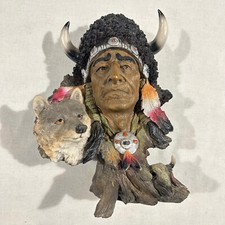 Usado, Ornamento de estátua de resina cabeça de índio e lobo nativo americano comprar usado  Enviando para Brazil