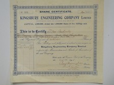 Share certificate kingsbury for sale Share certificate kingsbury for sale  EDINBURGH