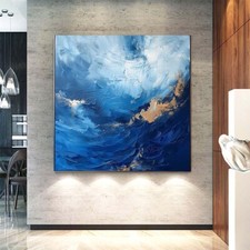 Usado, Arte de parede abstrata azul feita à mão pintura a óleo sobre tela sala de estar casa 31 polegadas comprar usado  Enviando para Brazil