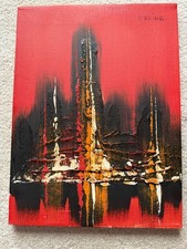 Pintura abstrata vintage moderna de meados do século óleo sobre tela assinada década de 1970 DEVINE comprar usado  Enviando para Brazil