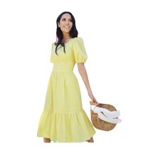 Vestido midi Rachel Parcell amarelo raspas manga folhada decote quadrado babado tamanho M comprar usado  Enviando para Brazil