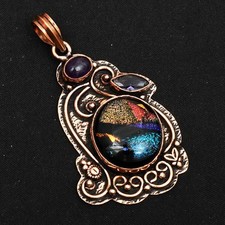 Pingente de vidro dicróico extravagante ametista pedra preciosa cobre puro joia 2,4" AP-86753 comprar usado  Enviando para Brazil