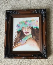 Pintura em aquarela original "Leilani" dançarina de hula com Haku Lei-assinada-1 de um tipo comprar usado  Enviando para Brazil