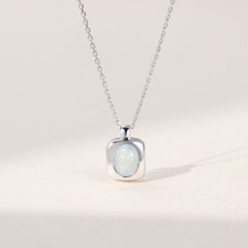 Pingente de colar folheado a ouro branco 14K com moldura quadrada de opala de fogo corte oval 0,75 quilates comprar usado  Enviando para Brazil