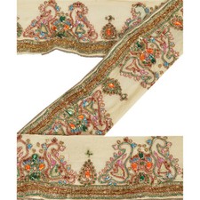 Sânscrito Vintage Sari Borda Frisada à Mão 1 Jarda Acabamento Indiano Costura Creme Renda comprar usado  Enviando para Brazil