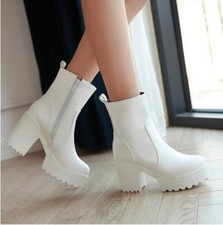 Botas punk femininas biqueira redonda salto robusto plataforma casual trepadeiras botas curtas comprar usado  Enviando para Brazil
