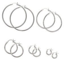 .925 prata esterlina sólida simples 2MM de espessura Polido Brincos De Argola Redonda, 10-70mm, usado comprar usado  Enviando para Brazil