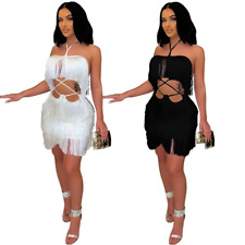 Usado, Vestido sexy feminino recorte com cadarço tubo canelado halter bar curto boate vestido comprar usado  Enviando para Brazil