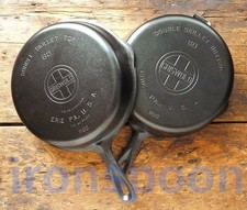 GRISWOLD Ferro Fundido FRIGIDEIRA DUPLA Frigideira CONJUNTO # 8 LOGOTIPO BLOCO GRANDE Colher de Ferro comprar usado  Enviando para Brazil