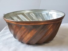 Molde de gelatina de cobre vintage canelado redondo forrado de estanho pacote assadeira de bolo 12" BOM! comprar usado  Enviando para Brazil