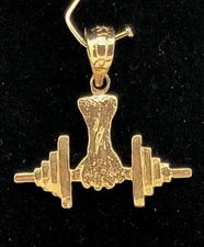 Pingente berloque de ouro amarelo 14k construtor de corpo levantamento de peso barra 0,8 gramas comprar usado  Enviando para Brazil