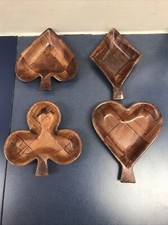 Conjunto de 4 tacos de pôquer vintage tigelas de madeira pratos corações diamantes espadas, usado comprar usado  Enviando para Brazil