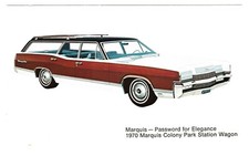 Cartão postal antigo 1970 Mercury Marquis Colony Park Station Wagon UNP IN concessionária anúncio comprar usado  Enviando para Brazil