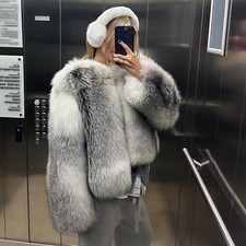 Casaco de pele de raposa cruzado real natural luxo feminino curto inverno pele genuína comprar usado  Enviando para Brazil