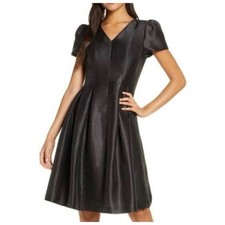 Vestido de festa RACHEL PARCELL preto manga folhada cetim sarja plissado joelho grande comprar usado  Enviando para Brazil