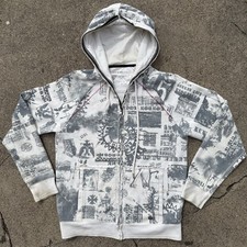 Moletom com capuz masculino vintage Y2K GUESS zíper completo S grafite estampa por toda parte RARO início dos anos 2000 comprar usado  Enviando para Brazil