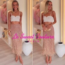 ZARA WOMAN NOVA COM ETIQUETAS SS25 SAIA DE PENAS DE LANTEJOULAS MARROM TODOS OS TAMANHOS 5344/516/700 comprar usado  Enviando para Brazil