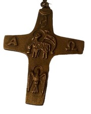Colar pingente crucifixo alemão vintage alfa ômega pomba cordeiro bronze maciço comprar usado  Enviando para Brazil