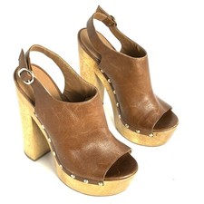 Usado, Steve Madden Feminino 9 M Plataforma de Madeira cravejada Salto Couro Conhaque comprar usado  Enviando para Brazil