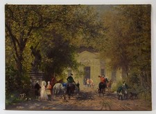 Około 1900 roku, stary obraz, scena dworska, powrót z polowania, druk malowany na sprzedaż  PL
