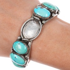 Bracelete de punho de relógio de linha turquesa prata nativa americana anos 50-60 6,25", usado comprar usado  Enviando para Brazil
