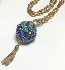 Colar pingente borla corrente bola cristal strass esmalte vintage, usado comprar usado  Enviando para Brazil