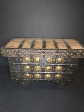 Antigo Baú de Madeira Indiano Vintage Ferro e Latão Pitara comprar usado  Enviando para Brazil