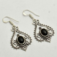 Brincos pendurados de gota feitos à mão de pedra preciosa ônix preto 1,72" AE-49365 comprar usado  Enviando para Brazil