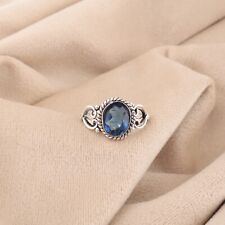 Anel de noivado feito à mão com pedra preciosa topázio azul 925 de prata esterlina comprar usado  Enviando para Brazil