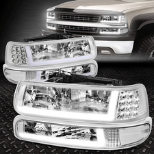 [LED DRL] Para 99-02 Chevy Silverado 1500 2500 HD Farol + Lâmpadas de Para-choque Cromadas comprar usado  Enviando para Brazil
