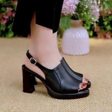 Sandálias femininas de salto alto com biqueira aberta alça no tornozelo sapatos de festa trabalho escritório comprar usado  Enviando para Brazil