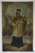 XIX w. Stary obraz, hl. Jan Nepomuk, olej na płótnie, 71 x 113 cm, używany na sprzedaż  PL