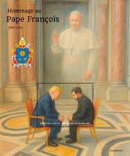 Papież Franciszek Trump Zełenski Spotkanie Watykan MNH Znaczki 2025 Środkowoafrykańskie S/S na sprzedaż  Wysyłka do Poland