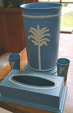 Usado, Lixeira de banheiro vintage Fesco suporte de tecido Kleenex porta-copos azul claro EUA comprar usado  Enviando para Brazil