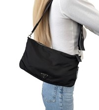 Usado, Bolsa de ombro PRADA vintage logotipo zíper cadeado preto prata náilon couro comprar usado  Enviando para Brazil