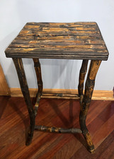 Suporte de planta de bambu queimado vintage pedestal mesa lateral 23" A 12" X 10" topo em excelente estado usado comprar usado  Enviando para Brazil