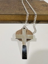 Colar pingente cruzado plano corrente elos cubanos prata esterlina 925 24"" comprar usado  Enviando para Brazil