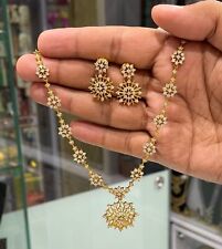 Conjunto de joyas nupciales indias de Bollywood étnicas AD enchapadas en oro collar y pendientes de circonita cúbica segunda mano  Embacar hacia Argentina