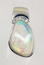 Pingente deslizante ardente moldura curva ouro branco 14K diamante natural e opala comprar usado  Enviando para Brazil