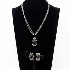 Conjunto de brincos e colar de corrente dupla silhueta preta vintage camafeu gótico comprar usado  Enviando para Brazil