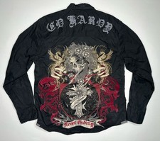 Camisa Vintage Ed Hardy Christian Audigier Botão para Cima Crânio Cruz Preta M, usado comprar usado  Enviando para Brazil