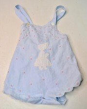 Terno de sol de algodão vintage vestido jumper bebê azul rosa aplique bordado comprar usado  Enviando para Brazil