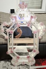 Antique Original Venetian Mirror Murano Glass With Rare Pink Flowers Murano Glas comprar usado  Enviando para Brazil