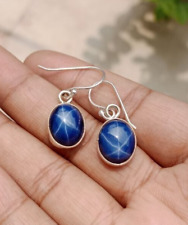 Pendientes de zafiro azul estrella corte ovalado natural 6 rayos joyería de zafiro de plata 925 segunda mano  Embacar hacia Mexico